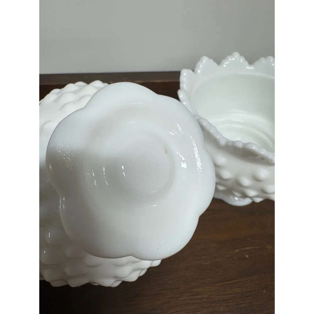 Fenton White Milk Glass Hobnail Scalloped Pedestal Votive Planter Set of 2